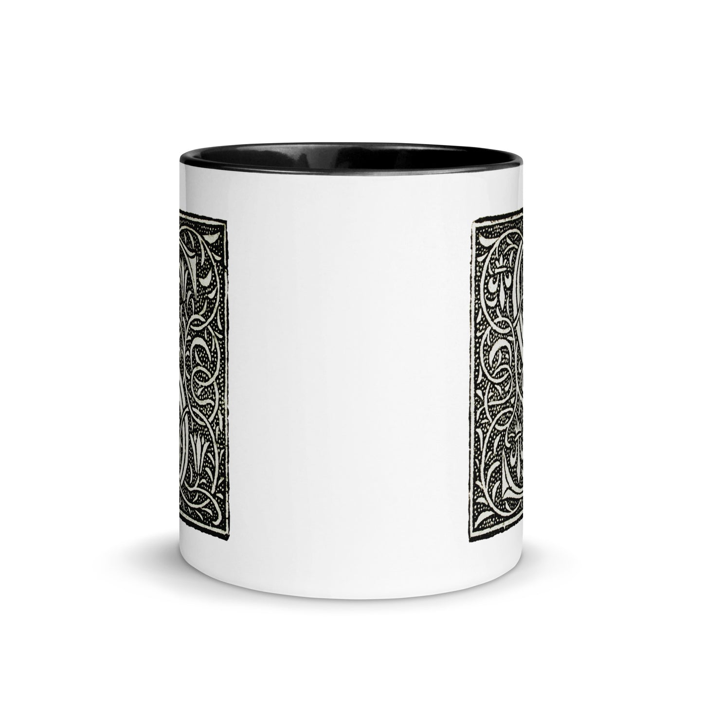 White Mug with Decorative Initial and Black Accent