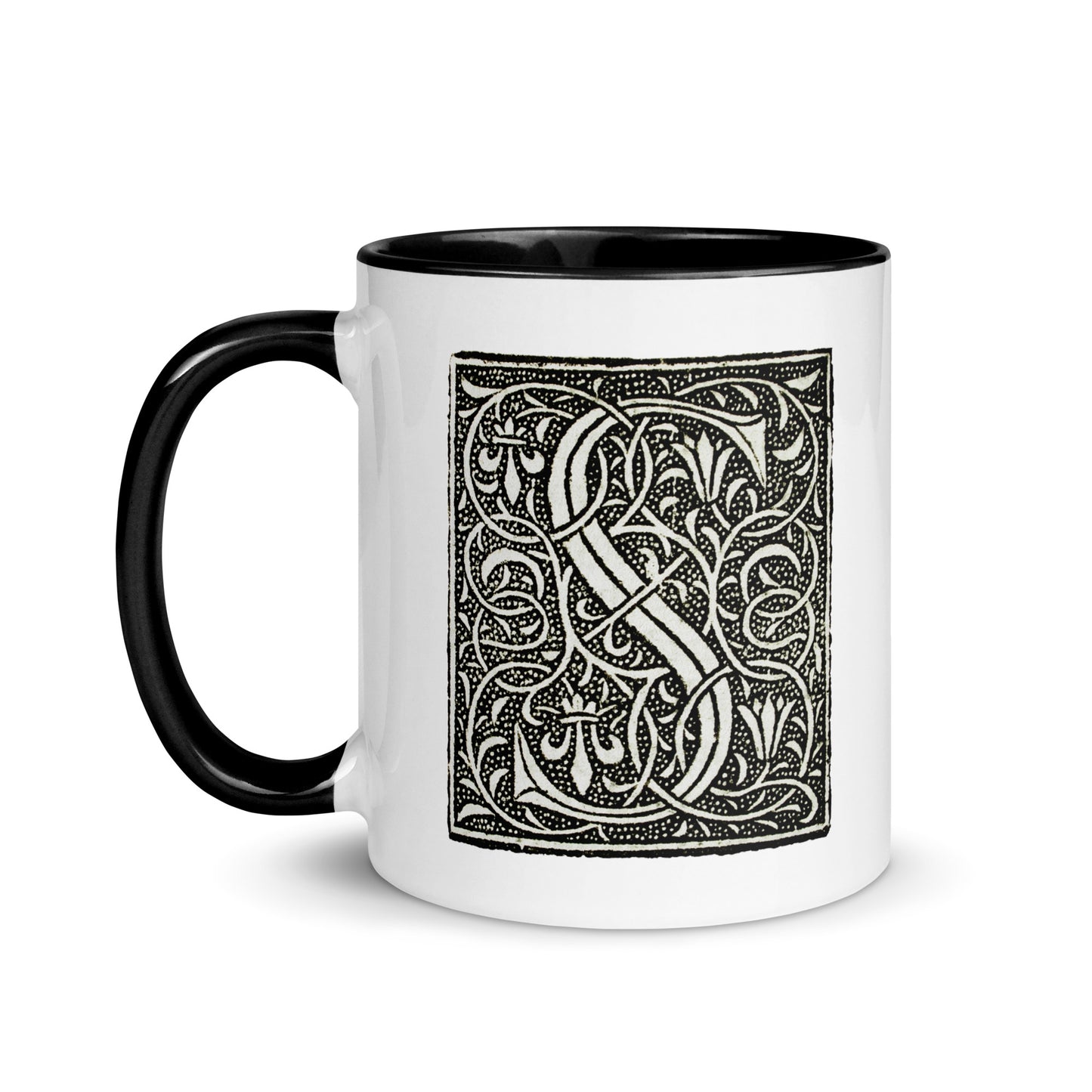 White Mug with Decorative Initial and Black Accent