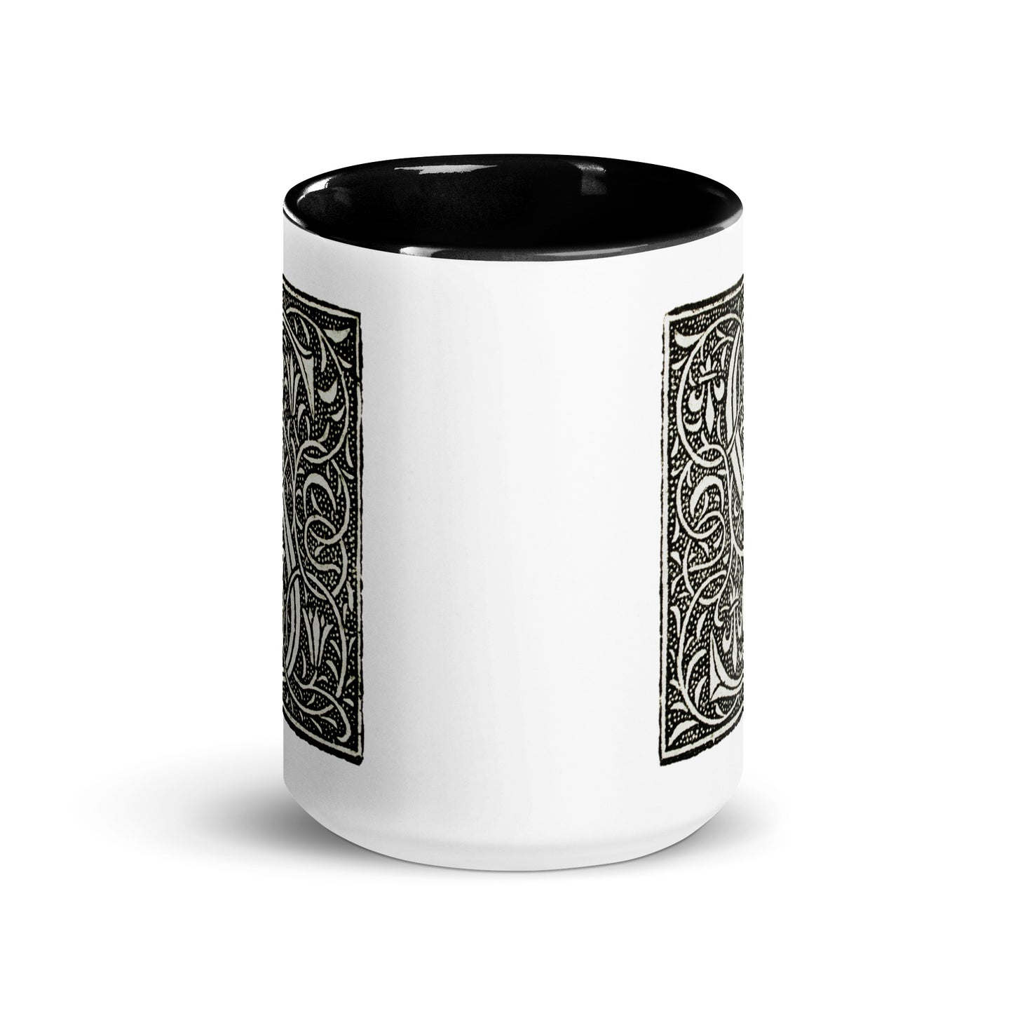 White Mug with Decorative Initial and Black Accent